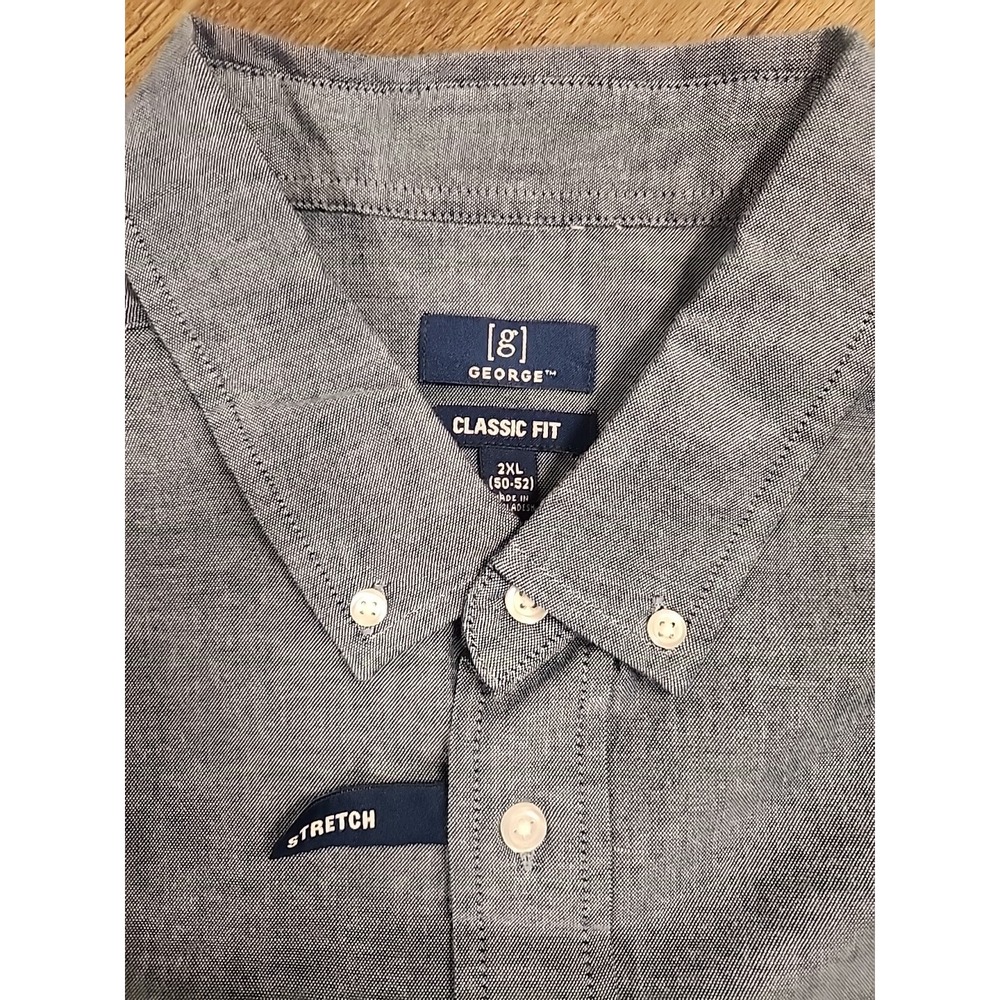 George Men's Size 2XL 50/52 Denim Blue Short Sleeve Poplin Button-Up‎ Shirt - Picture 3 of 5